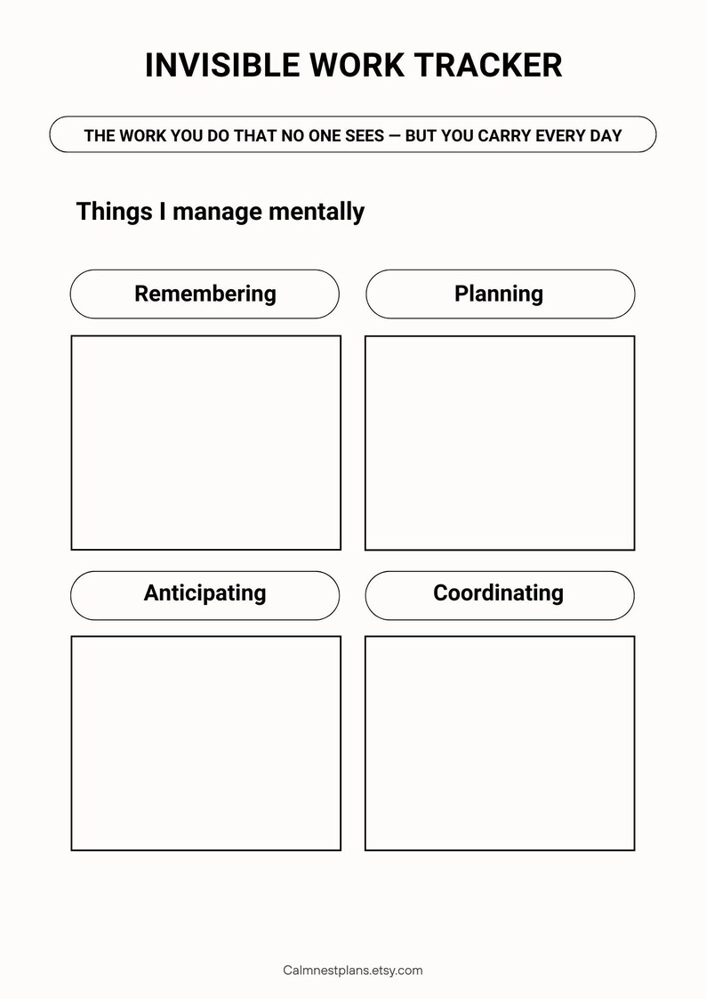 Invisible Work Tracker Printable | Mental Load Awareness Sheet ...
