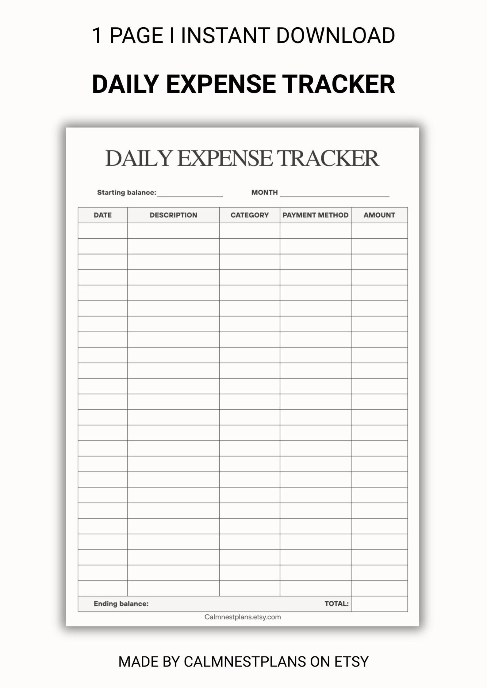 Daily Expense Tracker Printable | Minimal Finance Planner (PDF Download A4 Size) - Etsy