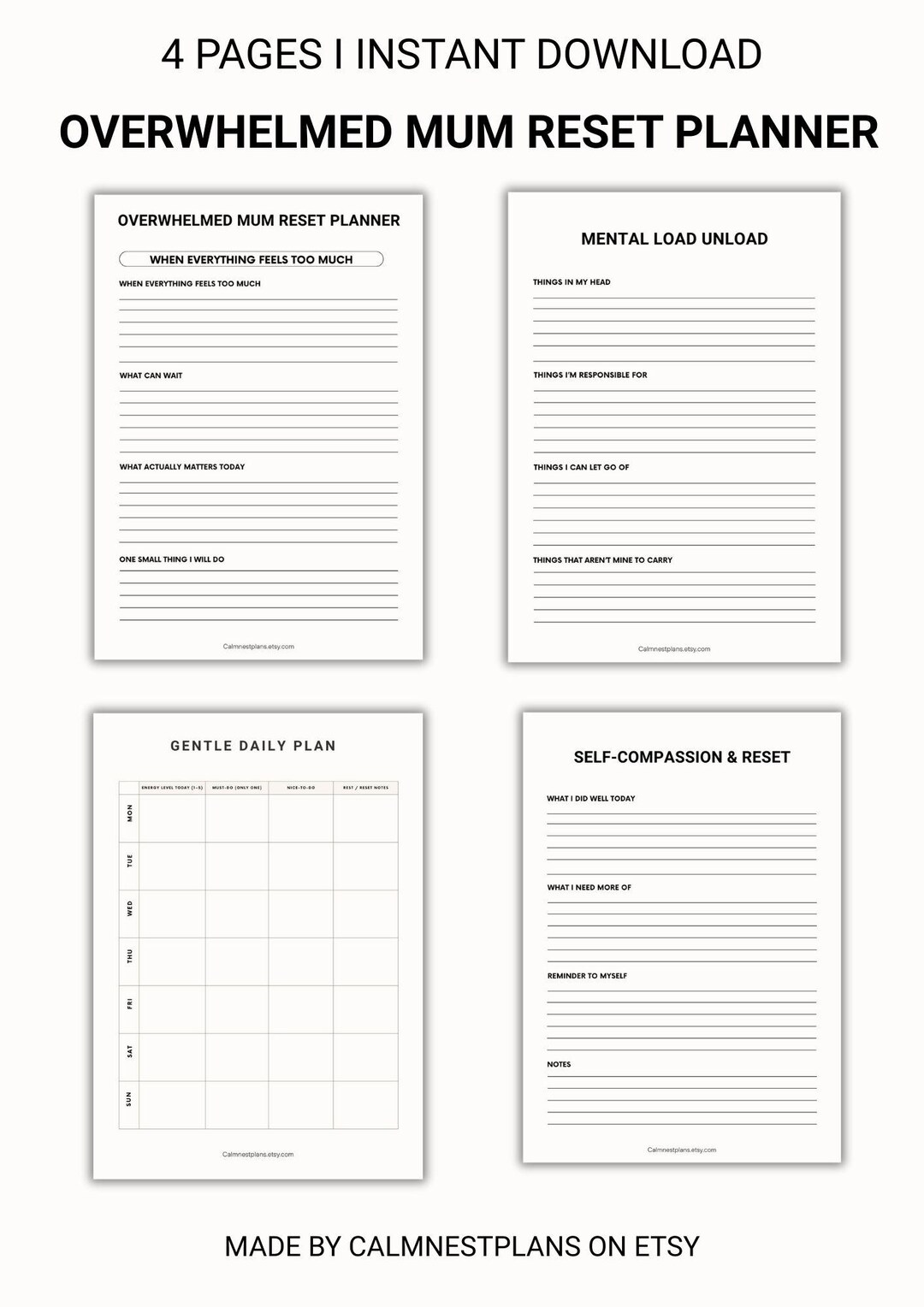 Overwhelmed Mum Reset Planner | Mental Load, Self-compassion (PDF ...
