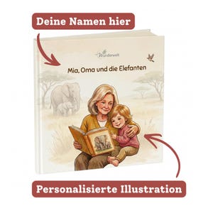 A hardcover children book with an illustrated cover showing an older woman and a young child reading together, set against an African savanna background with elephants.