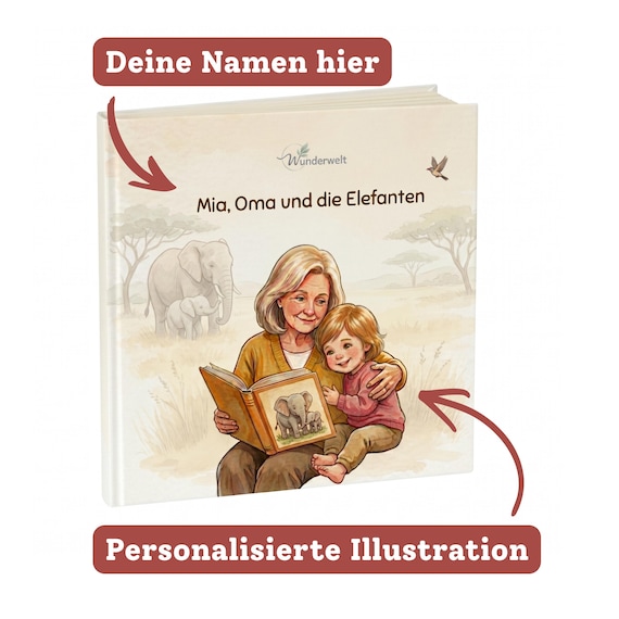 Custom Story Book, Personalized Elephant Tale, German Hardcover Or Softcover
