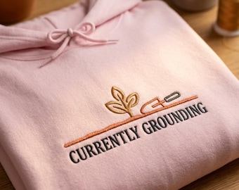 Embroidered hoodie | grounding plant illustration sweatshirt