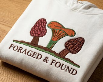 Mushroom Trio Embroidered Hoodie | Foraged & Found Text