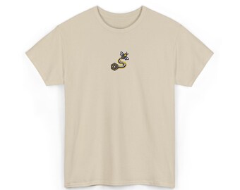 Tiny Floral Snake T-Shirt | Small Center Chest Graphic, Beige Tee