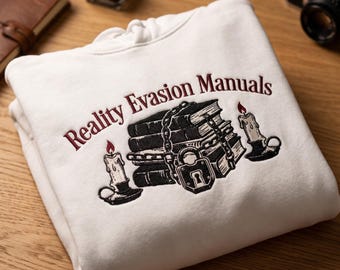 Reading book lover embroidered Hoodie | vintage camper, black line art
