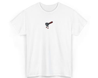 Bloody Chainsaw Tee | Minimal Horror Graphic, Tiny Chest Print