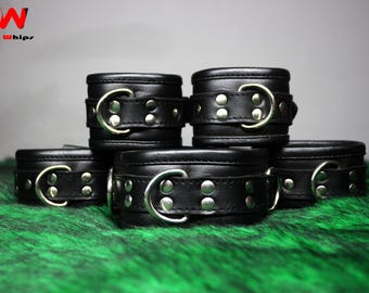 Leather Bondage Cuffs Set, Adjustable Leather Restraints, Nickel-Free Hardware