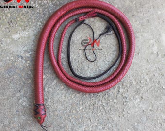 4ft to 12 feet  Cow Hide Leather Snake Whip – 12/16 Plait Hand Braided