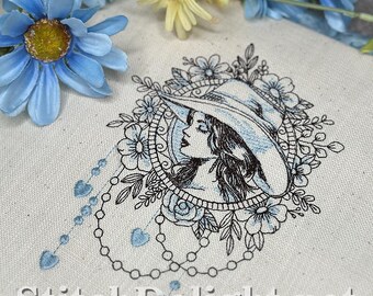 Motif de broderie machine beauté intemporelle | vintage Portrait | Adapté aux débutants
