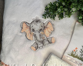 Motif de broderie éléphant Ollie (taille de cerceau 4 x 4, 5 x 7)