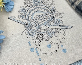 Motif de broderie machine avion intemporel | vintage Aviation | Adapté aux débutants