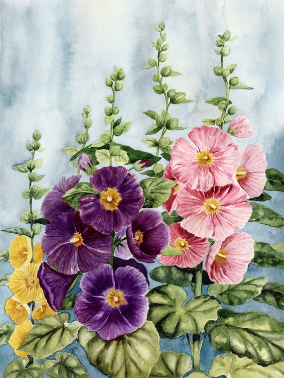 New Mexico Hollyhock Painting — watercolor — print - Etsy