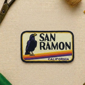 San Ramon California Vintage Crow Bird Patch Retro Nature Travel Souvenir Badge for Jacket Hat Backpack