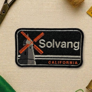 Solvang California Patch, Vintage Embroidered Patch, Windmill Landmark Badge, Retro Travel Jacket Backpack Patch