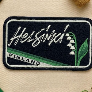 Helsinki Finland Embroidered Patch Lily of the Valley Nordic Vintage Aesthetic Travel Badge Jacket Backpack Gift