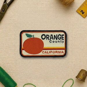 Orange County California Retro Orange Fruit Embroidered Patch, Applique, Iron on, Sew on, Hook and Loop