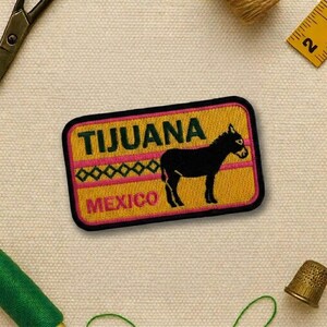 Tijuana Mexico Retro Landmark Embroidered Patch, Vintage Travel Souvenir Decorative Applique, Iron on, Sew on, Hook and Loop