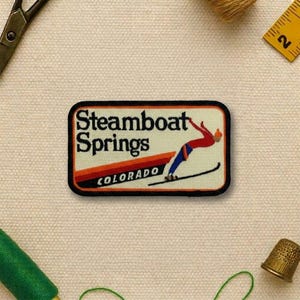 Steamboat Springs Colorado Retro Skiing Embroidered Patch, Winter Sports Applique, Iron on, Sew on, Hook and Loop