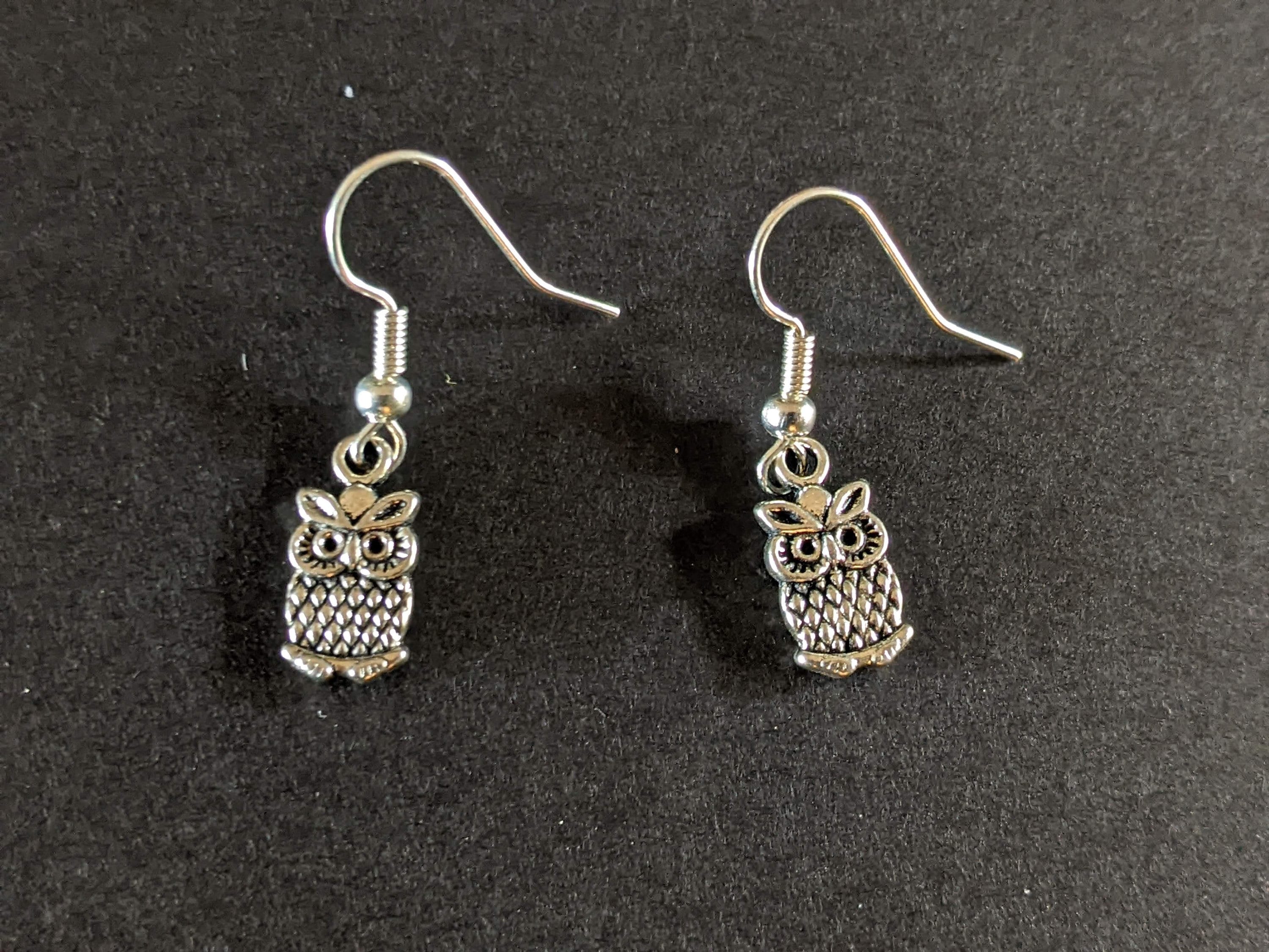 Owl Pewter Dangling Earrings