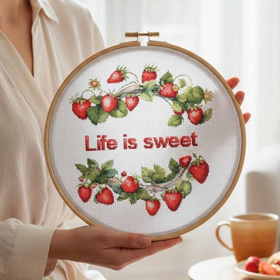 Strawberry Cross Stitch Pattern, Cozy Home Embroidery Chart (digital ...
