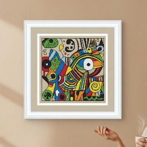 Modernist Eye Cross Stitch Pattern, Cubism Inspired Geometric Embroidery Chart (Digital Download)