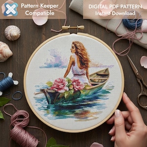 Gráfico de Ponto Cruz Menina no Barco: Nível Intermediário - Download em PDF