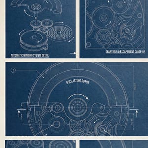 Ritningsschema för automatiskt urverk | Tekniska diagram för självuppdragande mekanism (digital nedladdning A2 A3 A4)