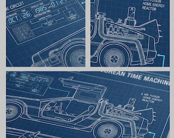 DeLorean Time Machine Blueprint Art | Sci-Fi Engineering Print (Digital Download)