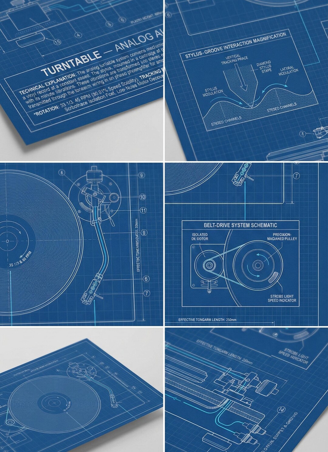 Turntable Blueprint Art | Analog Audio System Engineering (A2 A3 A4 ...