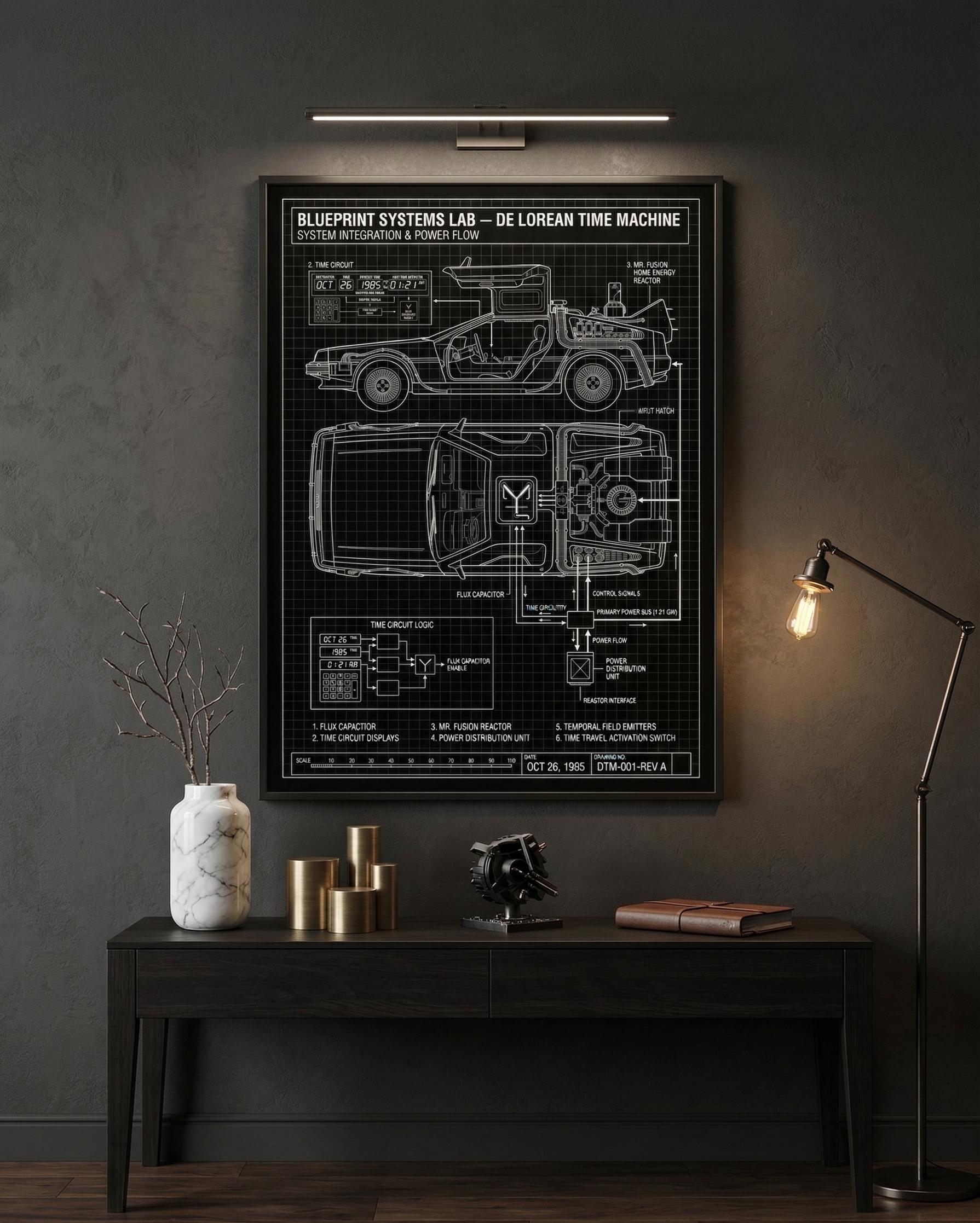 Delorean Time Machine Blueprint Poster | Sci-fi Technical Wall Art ...