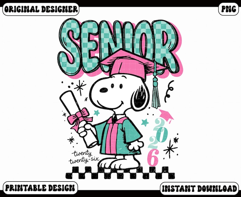 Trendy Senior 2026 Graduation PNG, Cartoon Snoo P Cap Diploma Shirt ...