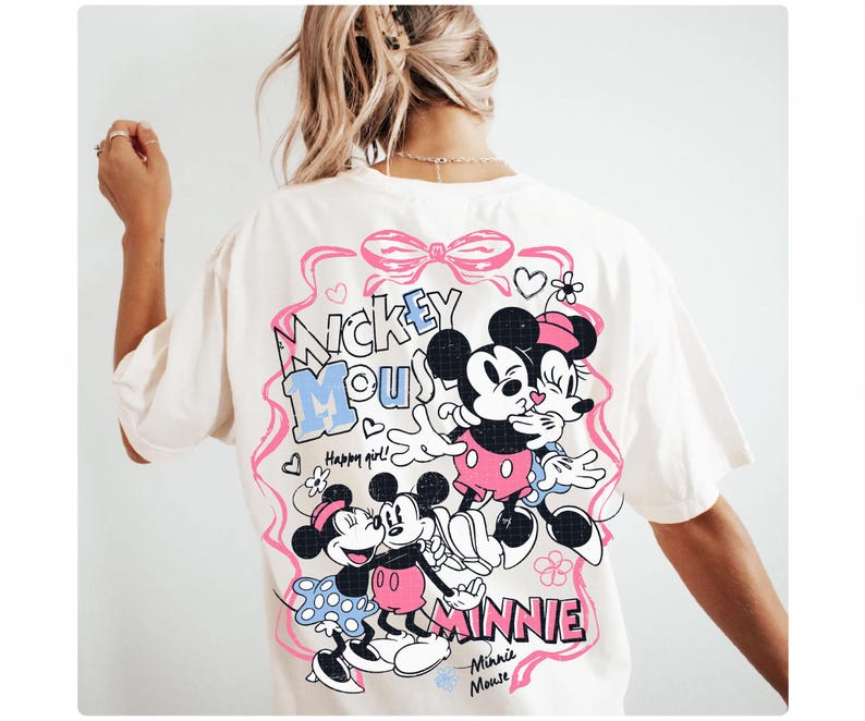 Trendig Musse och Minnie Coquette-rosett för alla hjärtans dag-png, söt Vday-tröja-png, kärlek-png, sublimeringsdesign, retro mus för alla hjärtans dag-png bild 1