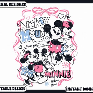 Trendig Musse och Minnie Coquette-rosett för alla hjärtans dag-png, söt Vday-tröja-png, kärlek-png, sublimeringsdesign, retro mus för alla hjärtans dag-png bild 2