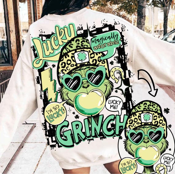 Grinh St Patrick's Day Png, Funny St Pattys Png Sublimation Design Trendy St Patrick Shirt Png Irish Shamrock Png Lucky Vibes Png
