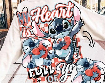 Mon coeur est plein de vous Alien bleu Saint Valentin Png Collage Saint Valentin Png Sublimation Design Téléchargement numérique Preppy Vday Shirt Tendance Png