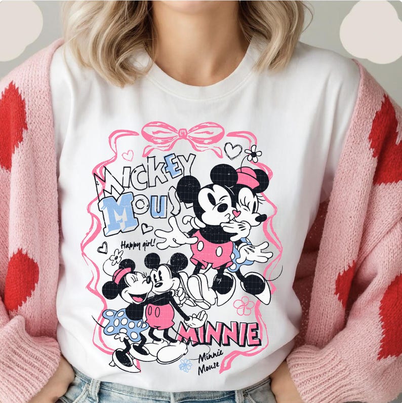 Trendig Musse och Minnie Coquette-rosett för alla hjärtans dag-png, söt Vday-tröja-png, kärlek-png, sublimeringsdesign, retro mus för alla hjärtans dag-png bild 7