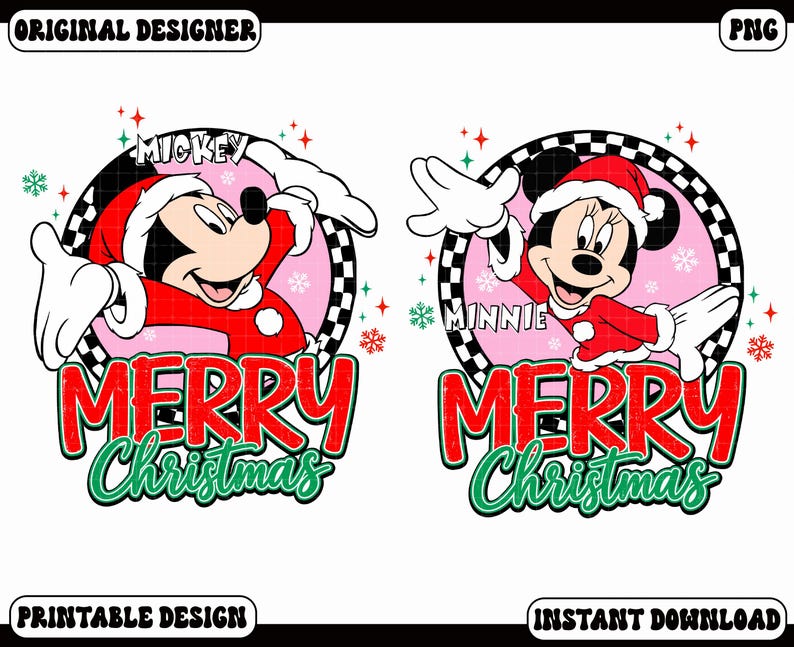 Jultomten Mickey Minnie God Jul PNG, Julklappspar med högtidssäsong PNG, Rutig Mickey Minnie Julsublimering, Vintermus PNG bild 2