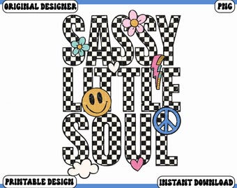 Sassy Little Soul PNG Digital Design, Girls PNG Design, Girl Png Sublimation, Toddler Png, Checkered Varsity Font Letters Png, Boho Kids Png