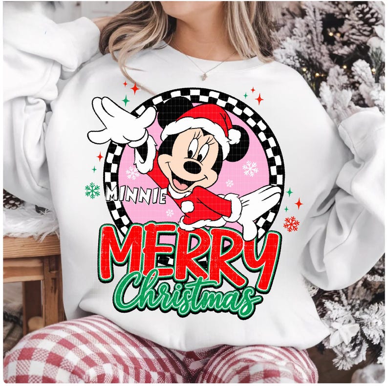 Jultomten Mickey Minnie God Jul PNG, Julklappspar med högtidssäsong PNG, Rutig Mickey Minnie Julsublimering, Vintermus PNG bild 6