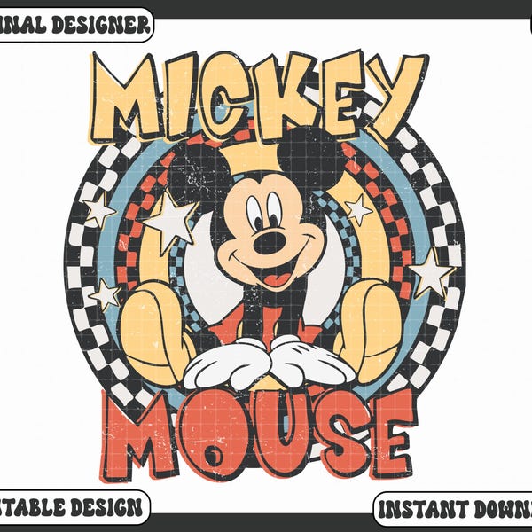 Retro Mickey Mouse Png, Mickey Png, Mouse Png, Kids Shirt Png Design, Checkered Png, Birthday T Shirt Png, Little Boy Png, Funny Mickey Png