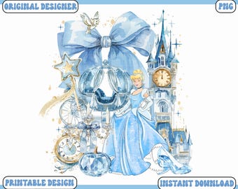 Cinderella PNG, Coquette Bow Watercolor Png, Watercolor Princess Png, Princess Family Shirt Design, Cute Cartoon Princess, Digital Download