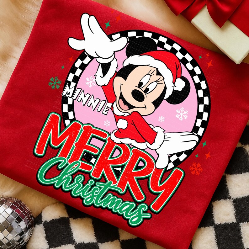 Jultomten Mickey Minnie God Jul PNG, Julklappspar med högtidssäsong PNG, Rutig Mickey Minnie Julsublimering, Vintermus PNG bild 7