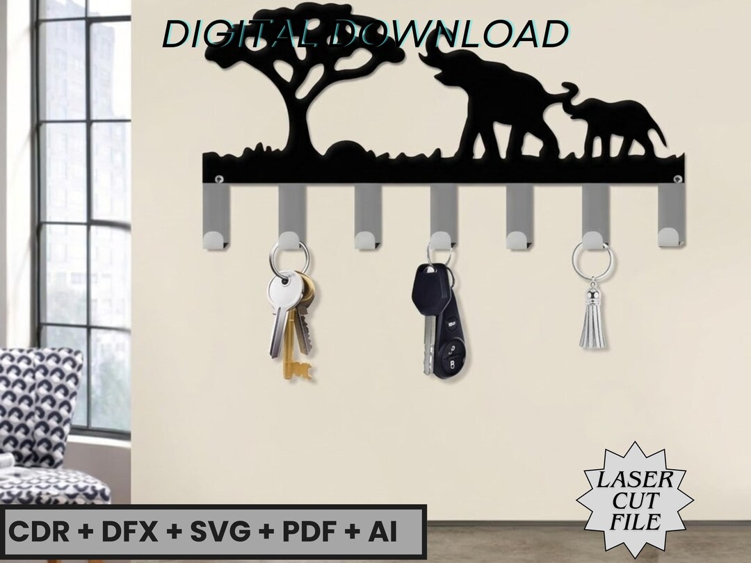 Laser Cut Decorative Elephant Metal Key Rack | Unique Animal Wall Key ...