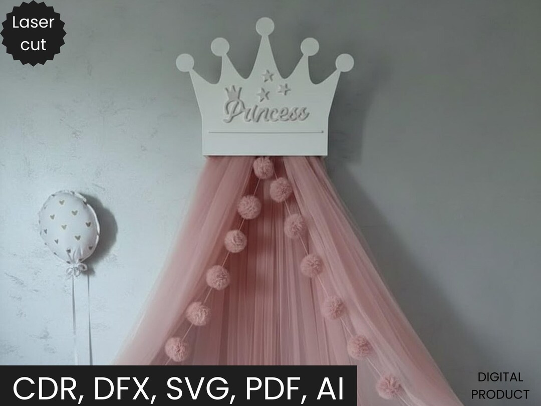 Princess Crown Wall Decor With Pink Canopy – Svg File - Etsy