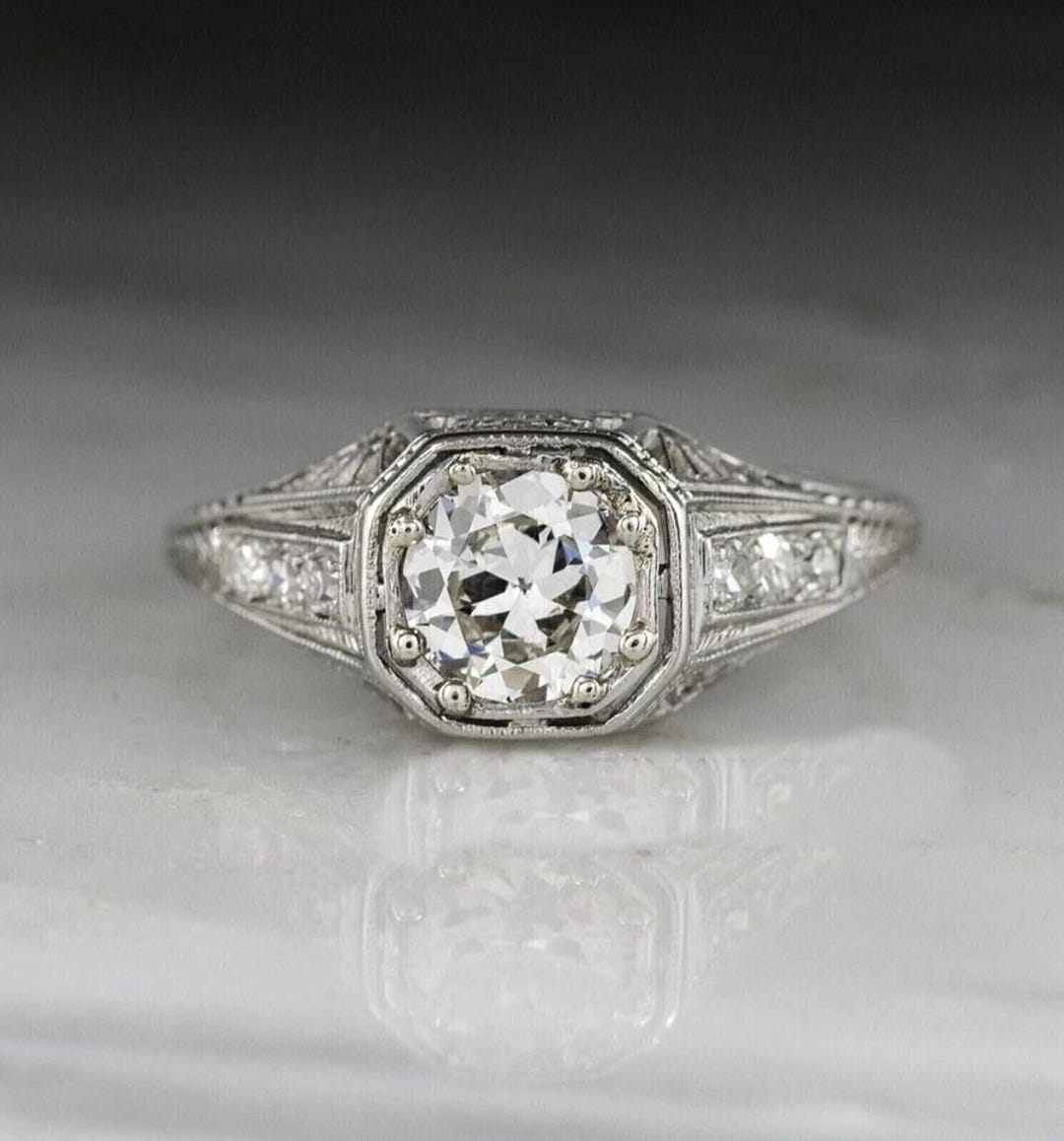 Old Lady Rings Art Deco Engagement Ring, Vintage Diamond Ring for Women, Antique Style ...
