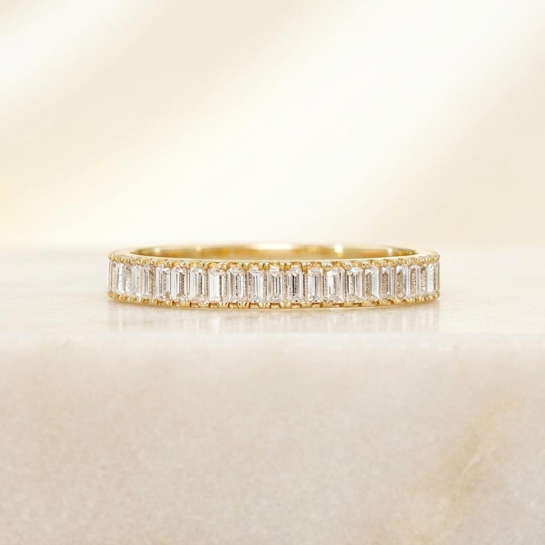 Baguette Diamond Eternity Band in 14k Gold • Thin Emerald Cut Wedding ...