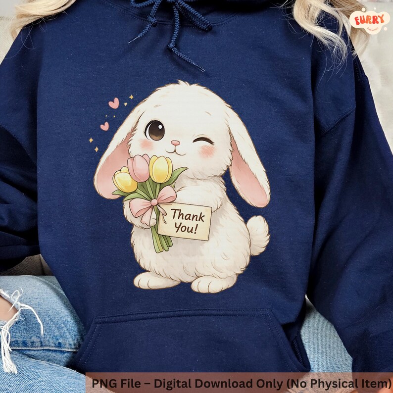 Thank You Bunny PNG Clipart, Rabbit Holding Flowers Illustration ...