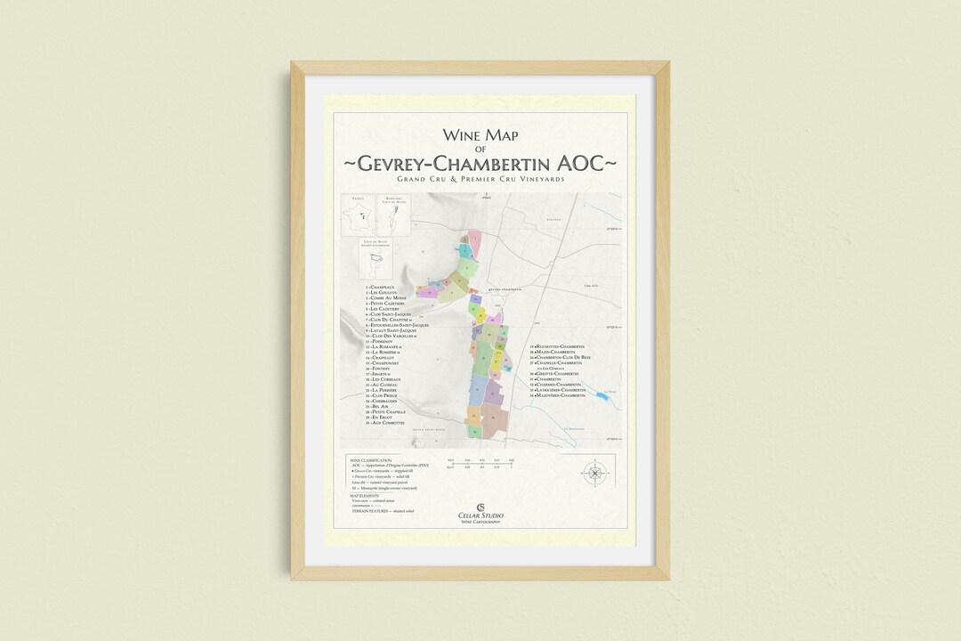 Gevrey-chambertin Wine Map, Burgundy — Grand & Premier Cru Vineyards ...