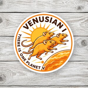 Retro Space Rat Mission Patch Sticker For Sci Fi Fans, Orange Planet Rodent Art For Laptop And Water Bottle, Unique Gift, Free Shipping