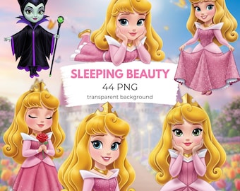 Söt Törnrosa Clipart PNG, Söt Aurora PNG, Baby Maleficent, Sagokonst, Slott, Prinsessfestdekoration, Digital Nedladdning